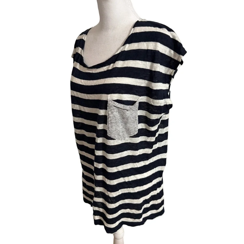 J Crew Linen Striped Navy and White Women's Top Size M